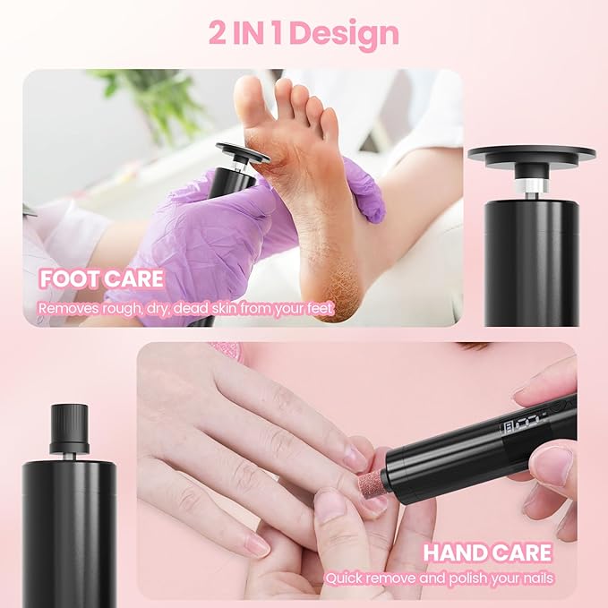 Electric Callus Remover for Feet, Rechargeable Professional Electronic Foot File Nail Grinder,9 Adjustable Speed Foot Sander Scrubber Pedicure Tool for Dry Dead Skin with Sandpaper Discs (Black)-Velvo Beauty