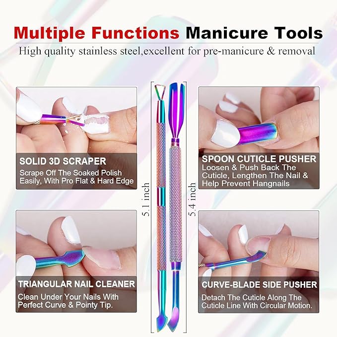 Gel Nail Polish Remover-2pcs with Nail Steel Pusher, Scraper and 2 Pieces Nail File, Quickly Remove Gel Polish in 2-5 Minutes at Home, No Need to Wrap and Soak-Velvo Beauty