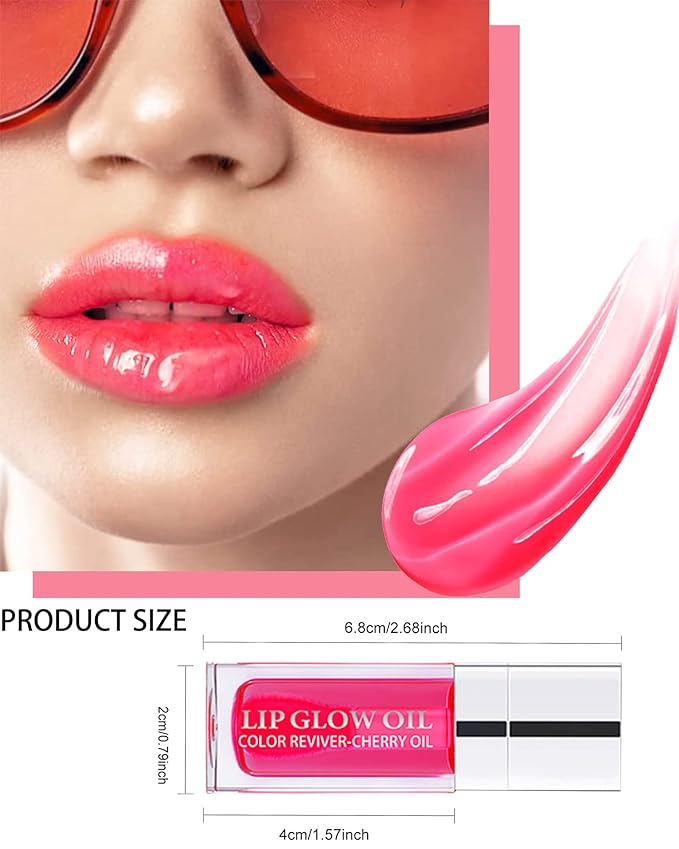 Plumping Lip Glow Oil,Hydrating Tinted Lip Oil Gloss,Transparent Toot Lip Oil Lipgloss,Long Lasting Moisturizing Glow Reviver Lip Care Oil,Glossier Lip Tint Stain Lipstain,Gift for Women(#015 Cherry)-Velvo Beauty
