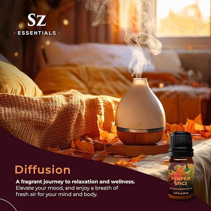Pumpkin Spice Essential Oil Blend for Diffuser and Humidifier - 100% Pure and Natural - Rich Pumpkin Spice Scent, with Fruity and Spicy Overtones - Vegan - 0.17 floz (5 mL)-Velvo Beauty