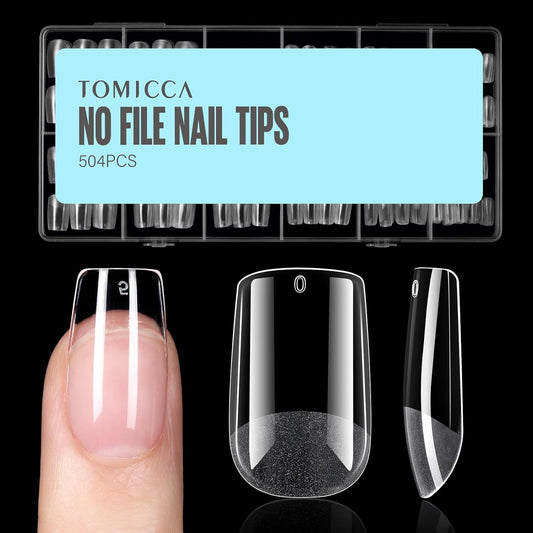 TOMICCA Short Square Nail Tips, 504Pcs Soft Acrylic Nail Tips Square, Press on Nail Acrylic False Nails for Nail Extension DIY Nail Salon 12 Sizes-Velvo Beauty