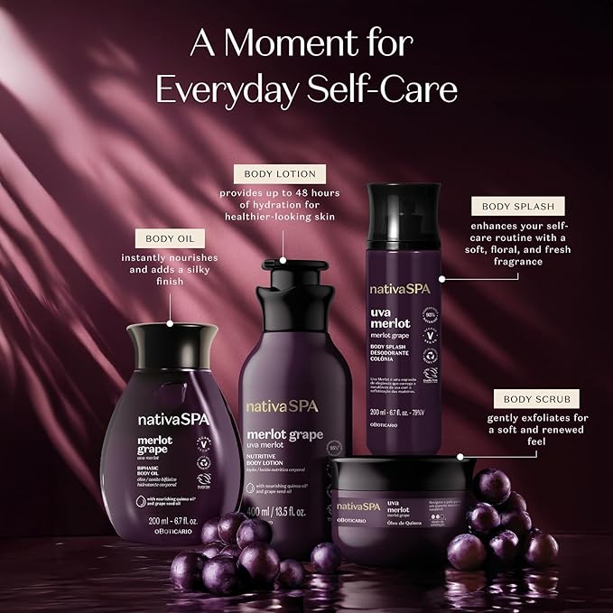 Nativa SPA by O Boticário Merlot Grape Biphase Body Oil, with Quinoa & Grapeseed Oils, Silky Glow with Hydration, 6.7 Ounce (200ml)-Velvo Beauty
