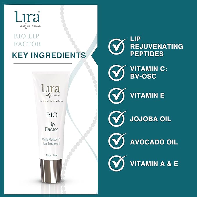 Lira Clinical Bio Lip Factor - Lip Balm SPF 15 for Soft, Full, and Supple Lips - Lip Treatment with Peptides, Vitamin C, E, Jojoba Oil, Avocado Oil - Lip Moisturizer for Dry Lips - 0.25 Ounce-Velvo Beauty