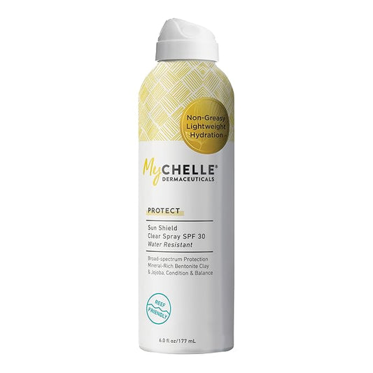 MyChelle Dermaceuticals Sun Shield Clear Spray SPF 30 (6 Fl Oz) - Liquid Zinc Sunscreen Spray with Bentonite Clay and Jojoba - Balances Oil Levels and Conditions Skin - Water Resistant for 80 Minutes-Velvo Beauty