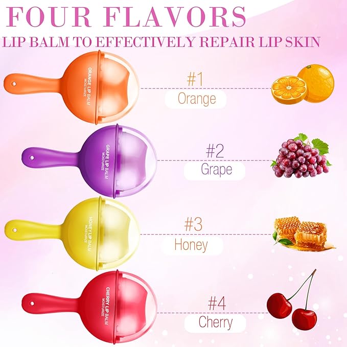 24 Pcs Lollipop Lip Balm Bulk Lip Balm Cherry Grape Orange Honey Taste Lip Balm Lip Care Gift for Women Soothing Moisturizing Lip Balms for Dry Chapped Lips Office Business Favors-Velvo Beauty