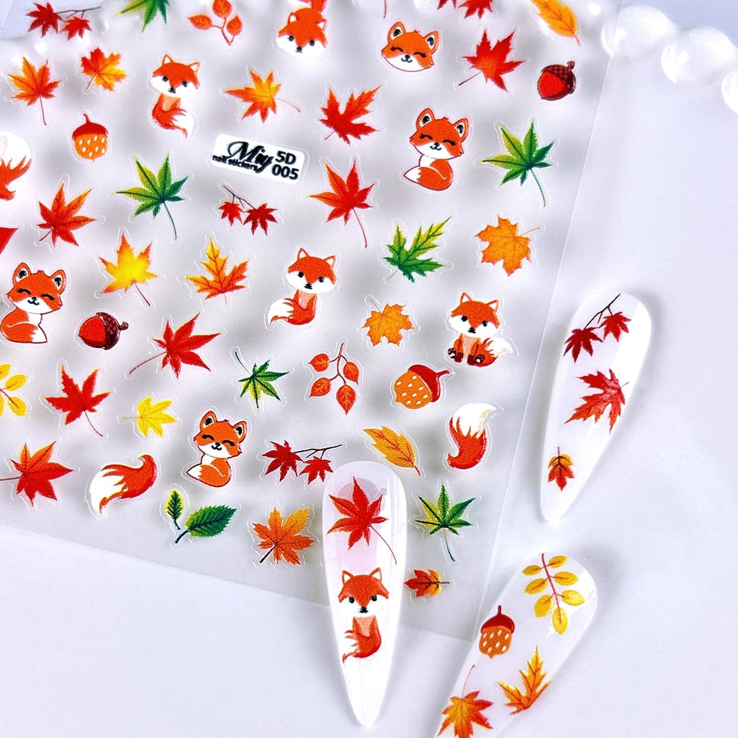 Fall Nail Art Stickers - 5D Miniature Sculpture Fall Pumpkin Nail Decals - 2PCS Manicure Maple Leaves Squirrel Mushroom Nail Art Supplies Autumn Acrylic Nail Art Decoration for Women-Velvo Beauty