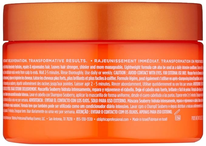 Obliphica Seaberry Hair Mask - Deep Conditioning Hydrating Treatment for Dry and Damaged Hair - Fine, Frizzy, and Color-Treated Hair - 8.5 Ounce (Pack of 1)-Velvo Beauty