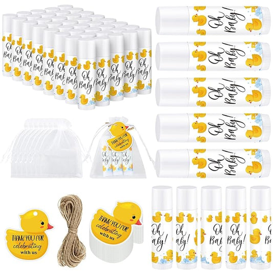 Demissle 50 Pcs Baby Shower Lip Balm Gift Set with 100 Pcs Organza Bags Baby Shower Party Favor for Guest Thank You Tag Rope Baby Shower Party Decoration Gender Reveal Souvenirs (Duck)-Velvo Beauty