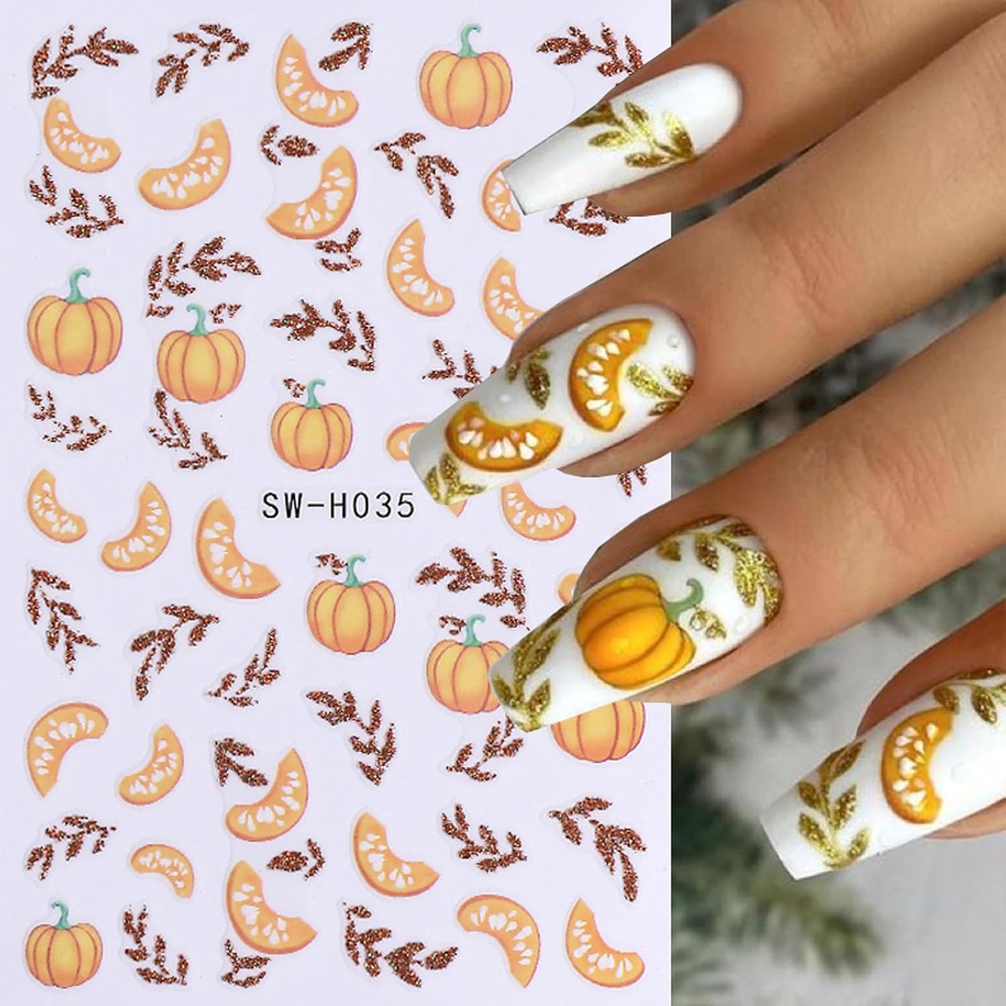 Fall Nail Stickers for Women and Girls Nail Decorations Nail Decals Autumn Maple Leaves Pumpkin Fruit Self-Adhesive Stickers 3D Nail Art Accessories-Velvo Beauty