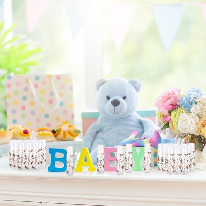 Loopeer 50 Pcs Lip Balm Gift Set Baby Shower Party Favors Natural Ingredients Beeswax lipsticks Gender Reveal Favors Gift Chapped Lips Care Products for Baby Kids Men Women and Children (Bear)-Velvo Beauty