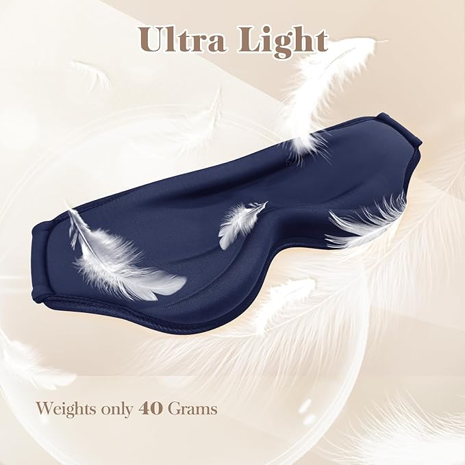 3D Cooling Eye Mask Sleep Mask for Men & Women, 100% Pressure-Free & Light Block-Out Eye Mask for Sleep with Easy Adjustable Strap, Night Eye Cover for Travel, Blue-Velvo Beauty