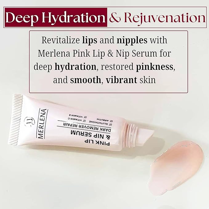 Merlena Pink Lip & Nip Serum - Hydrates and Repairs Dry, Peeling Lips and Nipples, Adds Collagen for Plumpness, Soothes Flaky Skin, Organic Vitamin C & E Formula 8ml-Velvo Beauty