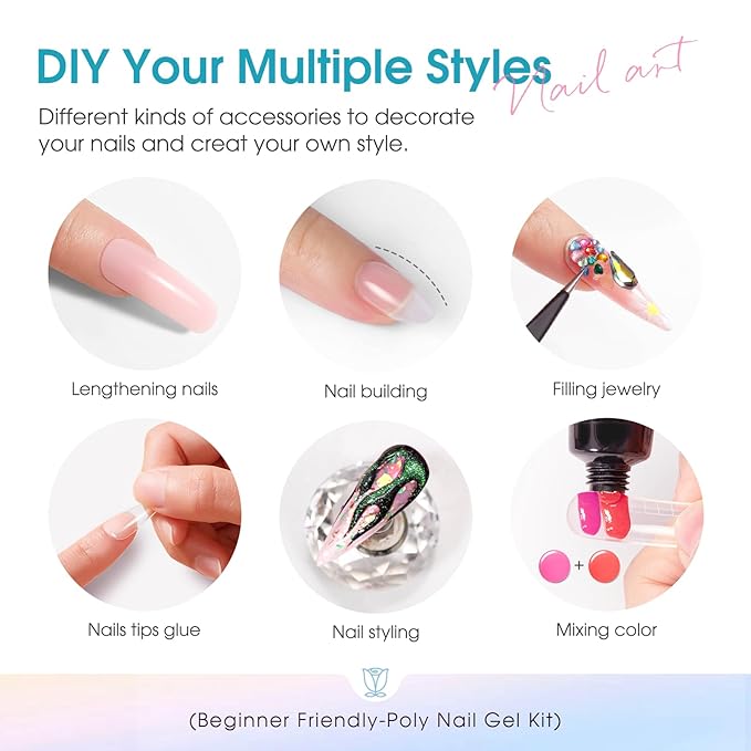ROSALIND Poly Nail Gel Colors Kit -14 Colors +72 Nail Art Accessories kit Poly Nails Gel Kit Starter Kit with Mini UV Lamp Slip Solution Poly Nail Art Tools for Beginners with Everything-Velvo Beauty