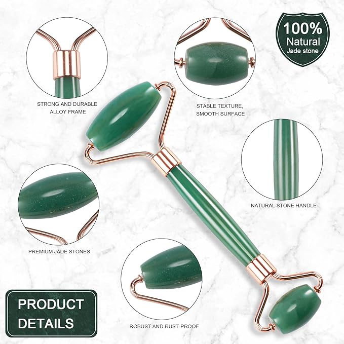 Jade Roller for Face, Facial Roller Massager Skin Care Tool, Gua Sha Facial Tools for Face, Neck, Eyes, Reduce Puffiness of The Skin (Green)-Velvo Beauty