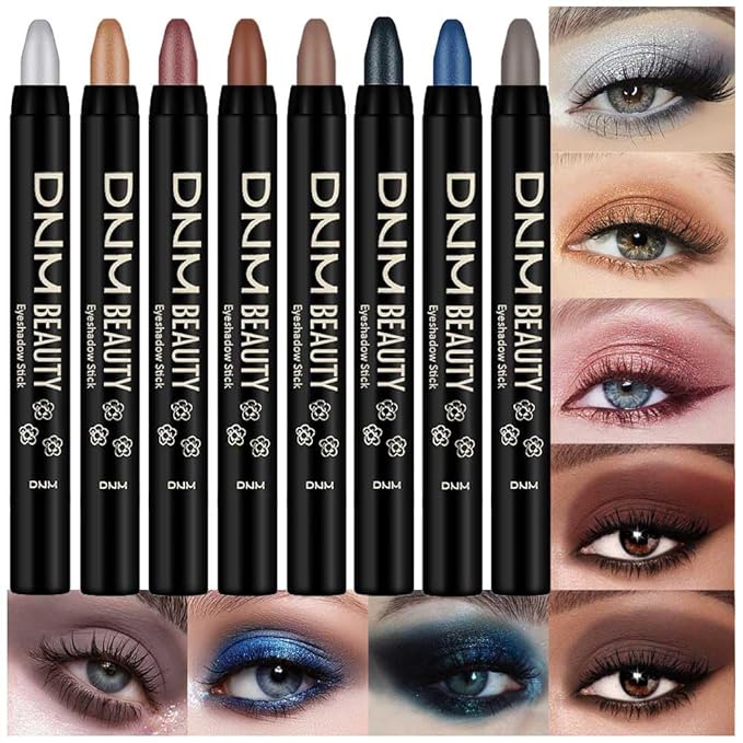 Kaely 8Pcs Cream Eye Shadow Brightener Sticks Set for Eyes,Shimmer Matte Pencil Eyeshadow Applicator Stick Palette,Halloween Makeup Waterproof,Birthday Party gifts for Women kids Girls 07