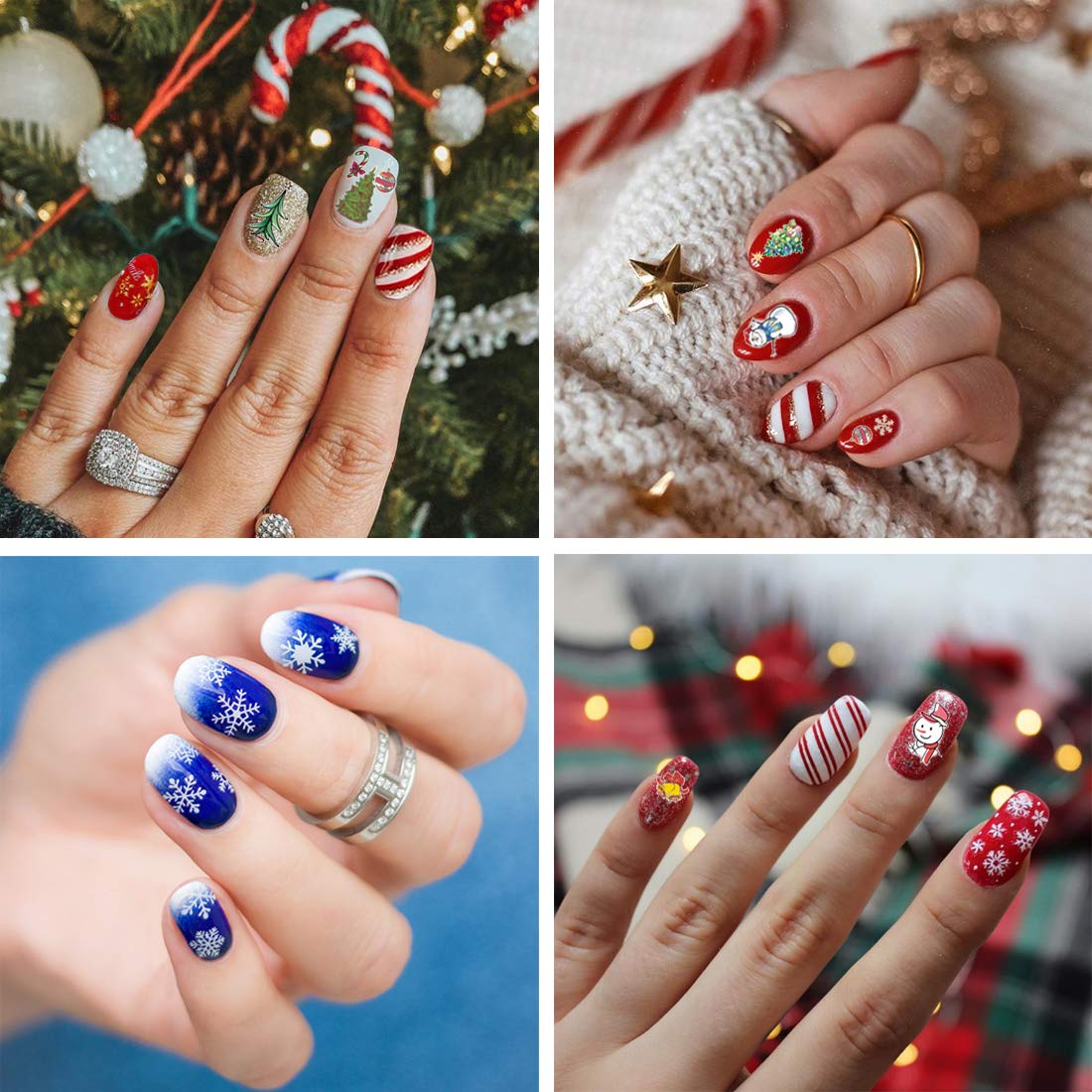 1000 Patterns Christmas nail art sticker decals, Kalolary Self-Adhesive Nail Stickers Santa Claus Snowflake Snowman Christmas Bell Tree Stick Elk for Christams Nail Decoration Gift(12 Sheets)-Velvo Beauty