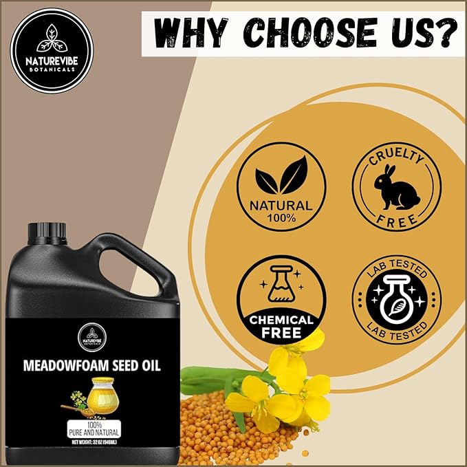 Naturevibe Botanicals Meadowfoam Oil 32 Ounces | 100% Pure and Natural | Great for Skin Care and Hair Care-Velvo Beauty