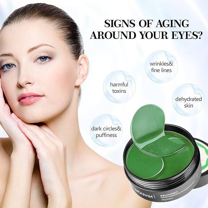 Eye Masks for Dark Circle Puffiness Dry Seaweed Eye Mask Puffy Eyes Undereye Patches Treatment 60 Pieces Collagen Eye Gel Mask Woman Men Hydrating Under Eye Mask Reduce Wrinkle Fine Line Revitalize-Velvo Beauty