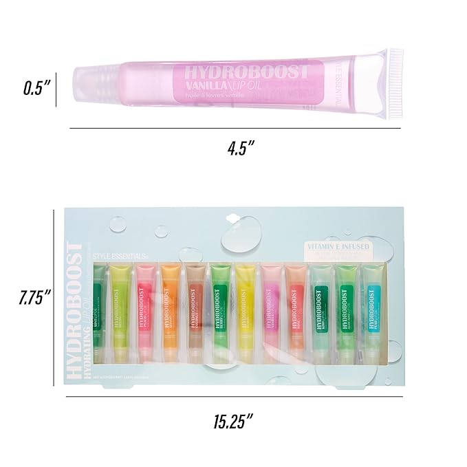 Expressions 12pc Lip Oil Set - Flavored Lip Oils Value Pack, Hydrating Lip Oils w/Squeeze Tube Application, Moisturizing Lip Oil Collection for Everyday Lip Care and Lip Repair (HYDROBOOST)-Velvo Beauty