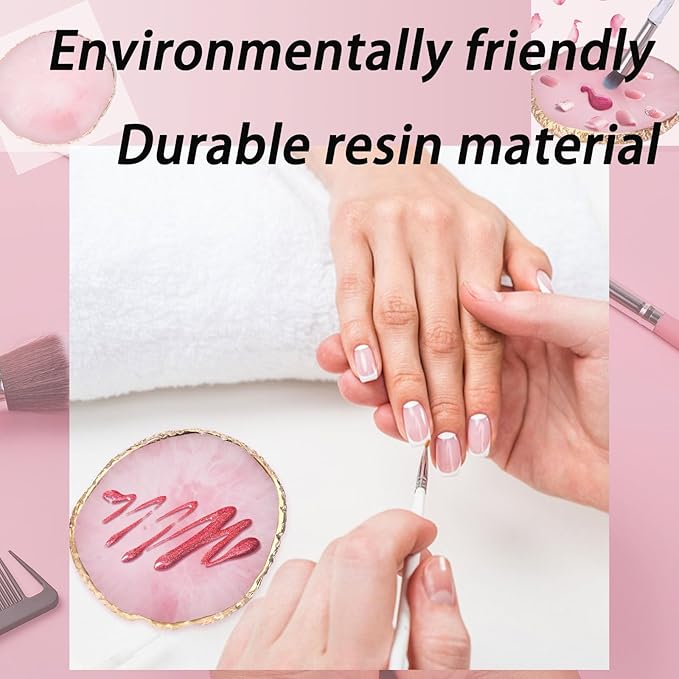 Makeup Palette Tray, Nail Tech Bag, Resin Nail Art Palette Makeup Mixing Palette Gold Edge Nail Art Tools Gel Design Nail Tray DIY, Mixing Palette, Nail Palette (3.86 x 3.43inch Pink)-Velvo Beauty