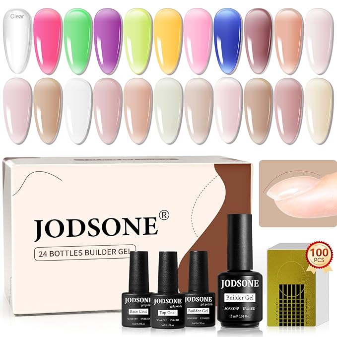 JODSONE Builder Color Gel Top Coat Base Coat Extension Gel 24 PCS Kit Long Lasting High Gloss Gift For Women-Velvo Beauty