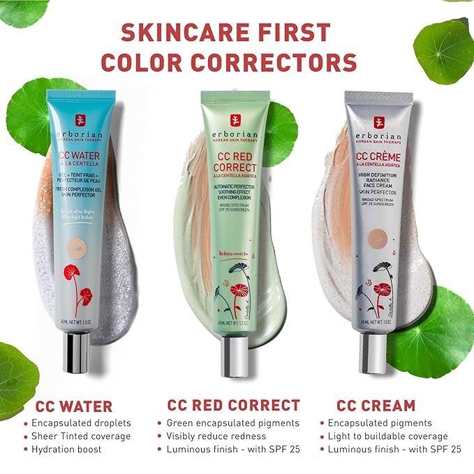 Erborian CC Water with Hyaluronic Acid, Clair - Ultra-Light Aqua Gel Color Corrector with Centella Asiatica & Hyaluronic Acid - Plump, Softer & Hydrated Skin - Korean Skincare Skin Perfector - 1.3 Oz-Velvo Beauty