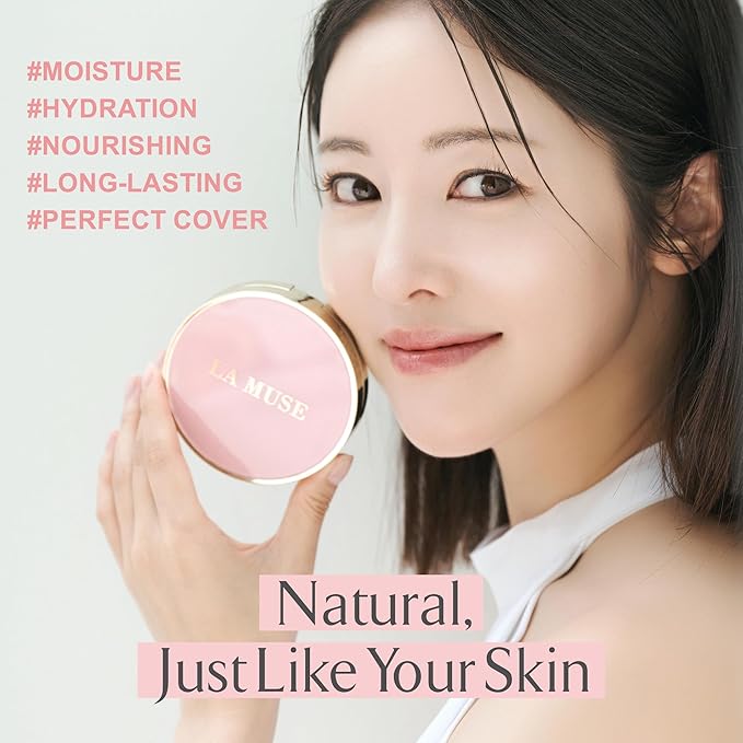 LA MUSE Complexion Correcting-Korean Cushion Foundation(2 Packs) | No Makeup Look, Daily Korean Makeup Foundation, Comfortable Wear | Natural Tone-Up Effect, Light to Medium Tones | For All Skin Types-Velvo Beauty