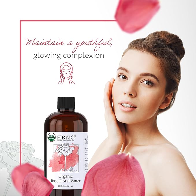 HBNO California Bottled Organic Rose Water for Face Huge 16 fl oz (480ml) Value Size - USDA Certified for Face - Pure Rose Water for Hair - Rosewater for Skincare, Haircare-Velvo Beauty