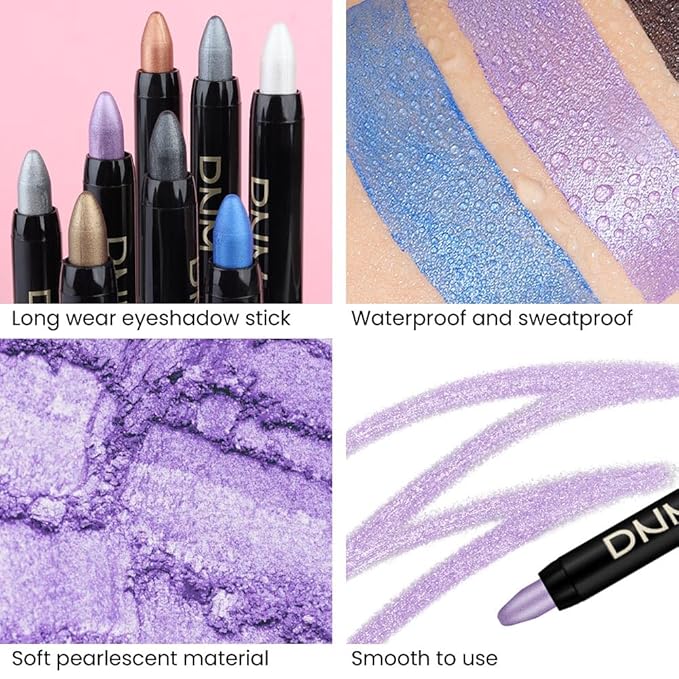Kaely 2Pcs Cream Eyeshadow Stick Set for Eyes,Vioiet & Royal Blue Shimmer Pen,Eye Brightener Halloween Makeup,sombras para ojos,Smooth Eye Shadow Highlighter Crayon Pencil Waterproof,09+13