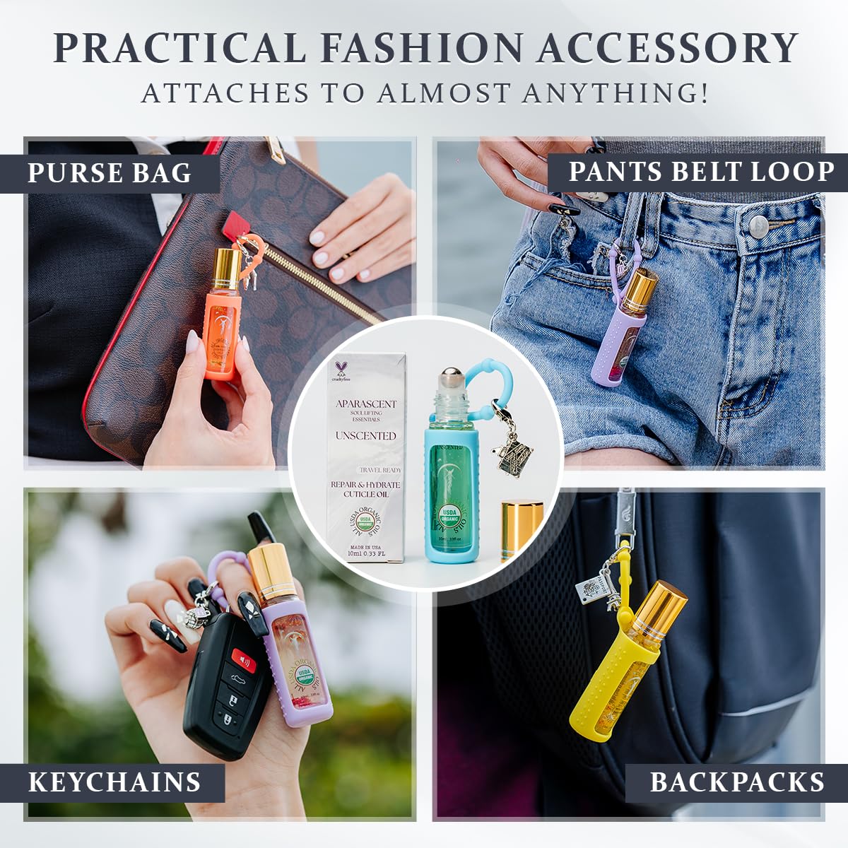 Unscented Organic Nail Cuticle Oil Pen with Jojoba, Coconut MCT, and Rosehip for Nail Hydration, Growth & Strength, Travel Size Keychain(0.34 Fl Oz)-Velvo Beauty