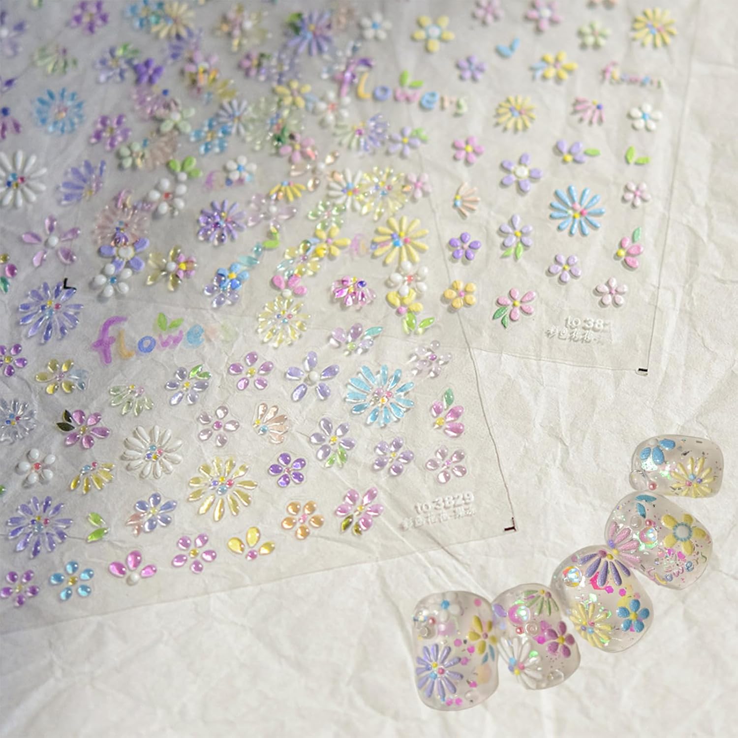 5D Flower Nail Art Stickers,Embossed Self-Adhesive Colorful Floral Nail Decals Cute Daisy Small Flower Floral Nail Art Supplies Summer Nail Design for Women and Girls DIY Manicure Decoration-Velvo Beauty