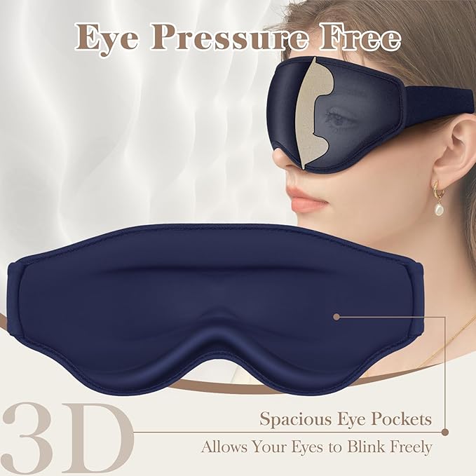 3D Cooling Eye Mask Sleep Mask for Men & Women, 100% Pressure-Free & Light Block-Out Eye Mask for Sleep with Easy Adjustable Strap, Night Eye Cover for Travel, Blue-Velvo Beauty