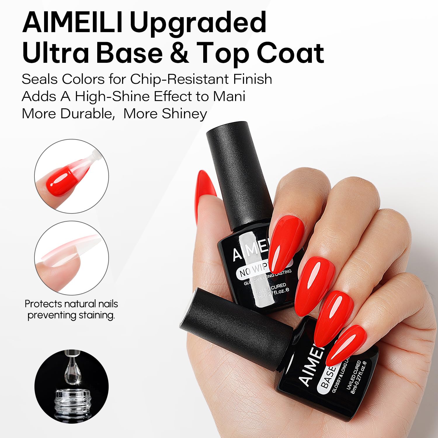 AIMEILI Gel Nail Polish 4pcs, Hema Free, Cruelty Free, Vegan, Soak Off U V LED Nail Art - Base Coat, No Wipe Top Coat, Matte Top, Builder Nail Gel-Velvo Beauty