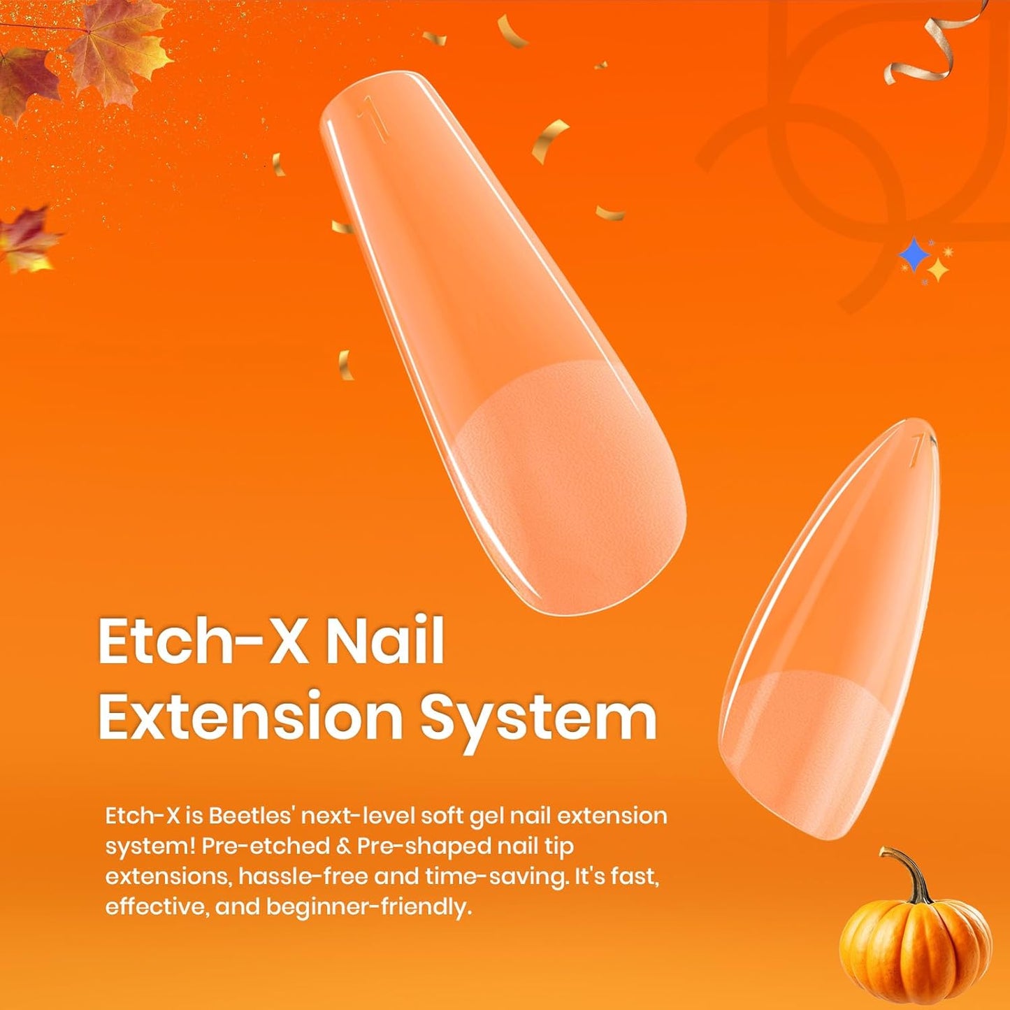 Beetles Gel Nail Tips Short Coffin Pre-Etched Nail Tips, 12 Sizes 288 Pcs Full Cover Soft Tips Half Matte False Nails Clear Acrylic Glue on Nails Extension DIY Manicure Gifts for Women-Velvo Beauty