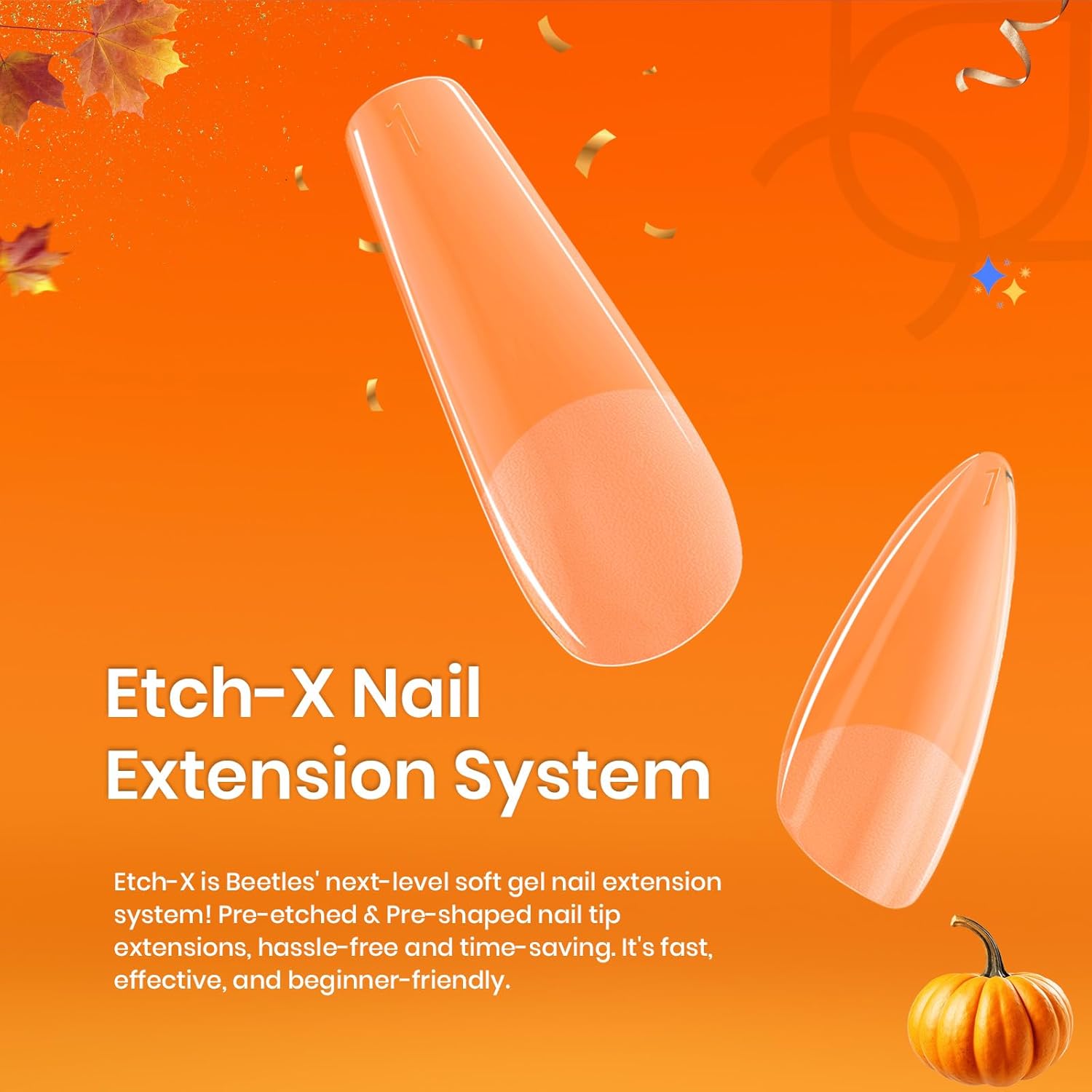 Beetles Gel Nail Tips Short Coffin Pre-Etched Nail Tips, 12 Sizes 288 Pcs Full Cover Soft Tips Half Matte False Nails Clear Acrylic Glue on Nails Extension DIY Manicure Gifts for Women-Velvo Beauty