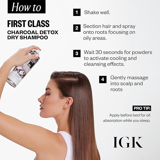 IGK FIRST CLASS Charcoal Detox Dry Shampoo | Volume + Soothes Scalp + Balance Oil | Vegan + Cruelty Free | 6.3 oz (Pack of 2)-Velvo Beauty