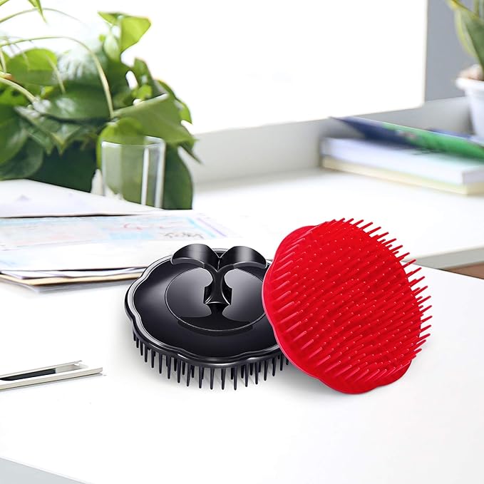 Hair Scalp Brush Dandruff Cleaning Brush Shower Scalp Shampoo Brush Scalp Massager Pack of 4 (Black and red)-Velvo Beauty