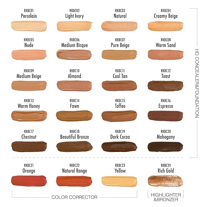 Ruby Kisses HD Brush Concealer & Foundation, Full Coverage, Color Correcting, Highlight, Contour 3 Pack (Mahogany)-Velvo Beauty