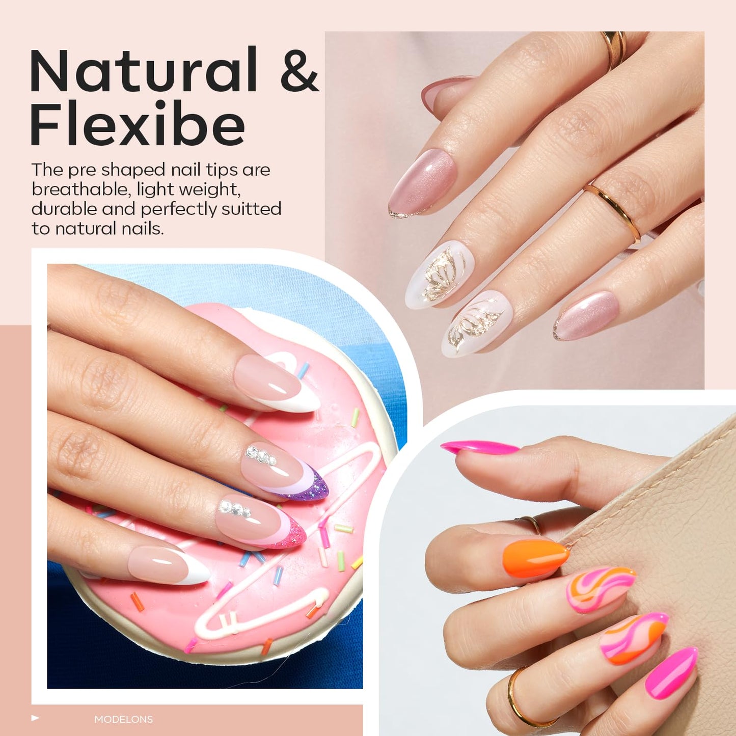 modelones Short Almond Gel Nail Tips Kit, 9-in-One Nail Glue with Portable U V Lamp 216Pcs 12Sizes Pre-Etched Press ons Fake Acrylic Extension Kit DIY Salon Gift for Women-Velvo Beauty