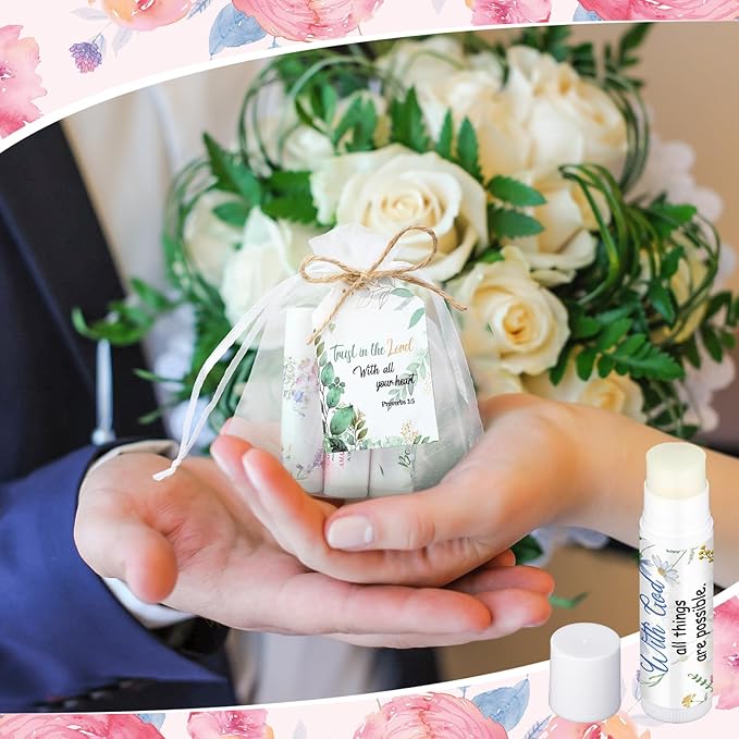 50 Sets Christian Gifts Bulk Lip Balms for Women Honey Religious Scripture Bible Verse Lip Balm Inspirational Motivational Thank you Gifts Floral Church Sunday School Party Favors-Velvo Beauty