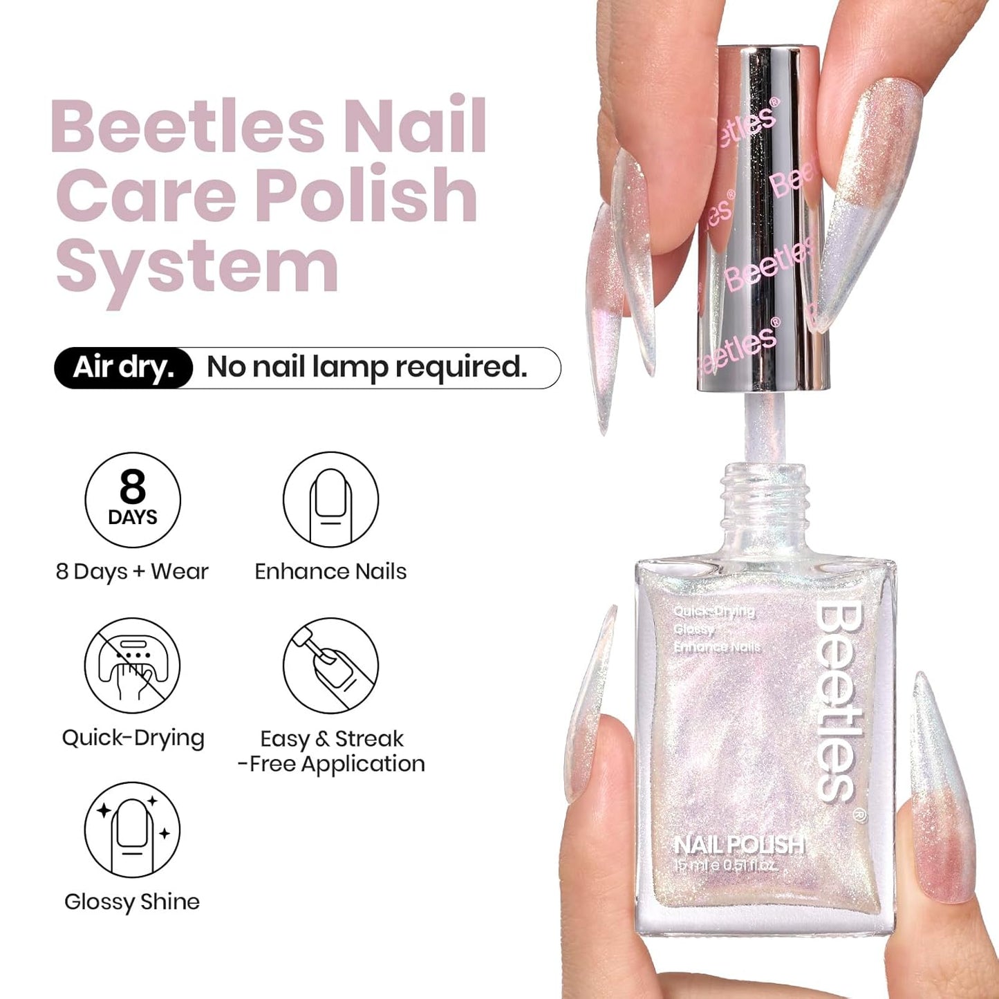 beetles Nail Polish Glitter Nail Lacquer Shimmer-Like Top Coat Fast Drying & Long Lasting Brilliant Milky Way, No UV Lamp Needed for DIY Nail Art Salon at Home Gifts for Women-Velvo Beauty