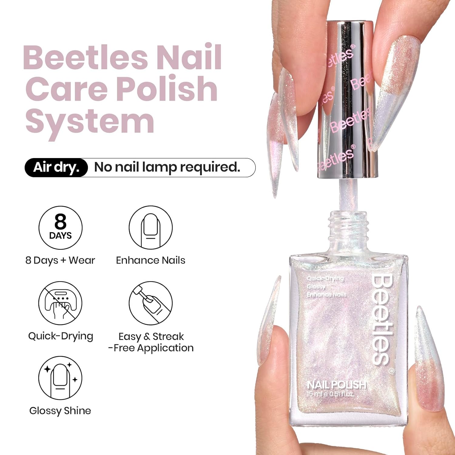 beetles Nail Polish Glitter Nail Lacquer Shimmer-Like Top Coat Fast Drying & Long Lasting Brilliant Milky Way, No UV Lamp Needed for DIY Nail Art Salon at Home Gifts for Women-Velvo Beauty