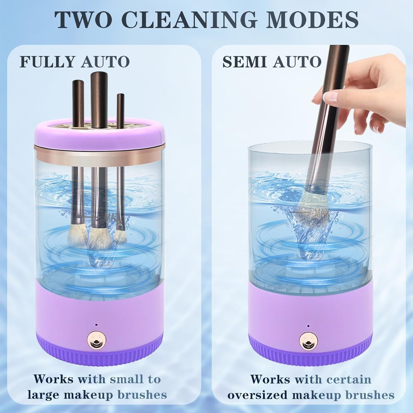 Makeup Brush Cleaner,Low noise and 8000 RPM Electric Makeup Brush Cleaner Machine for Deep Cleaning,Automatic Spinning Cosmetic Brush Cleaner for All Size Makeup Brushes and Sponges(purple)-Velvo Beauty