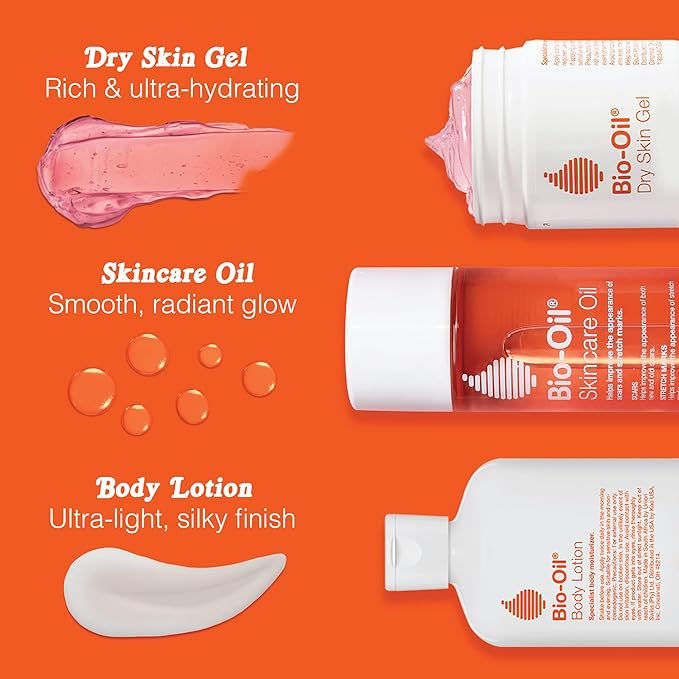 Bio-Oil Skincare Set, Trial Kit for Scars, Stretchmarks, and Dry Skin, 3 Pc Travel Size Kit Includes Skin Care Oil, Dry Skin Gel, and Body Lotion, use for Scars, Pregnancy Stretch Marks, and Dry Skin-Velvo Beauty