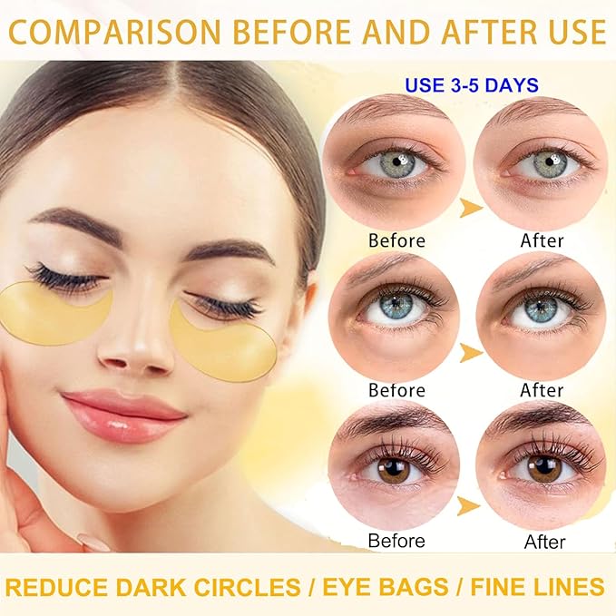 Under Eye Patches, 24K Gold Eye Mask, Eye Patches for Puffy Eyes and Dark Circles Reduce Eye Bags Fine Lines Smooth Wrinkle, Anti-Aging,Hydrating, Eye Skin care Pads with Collagen (60PCS)-Velvo Beauty