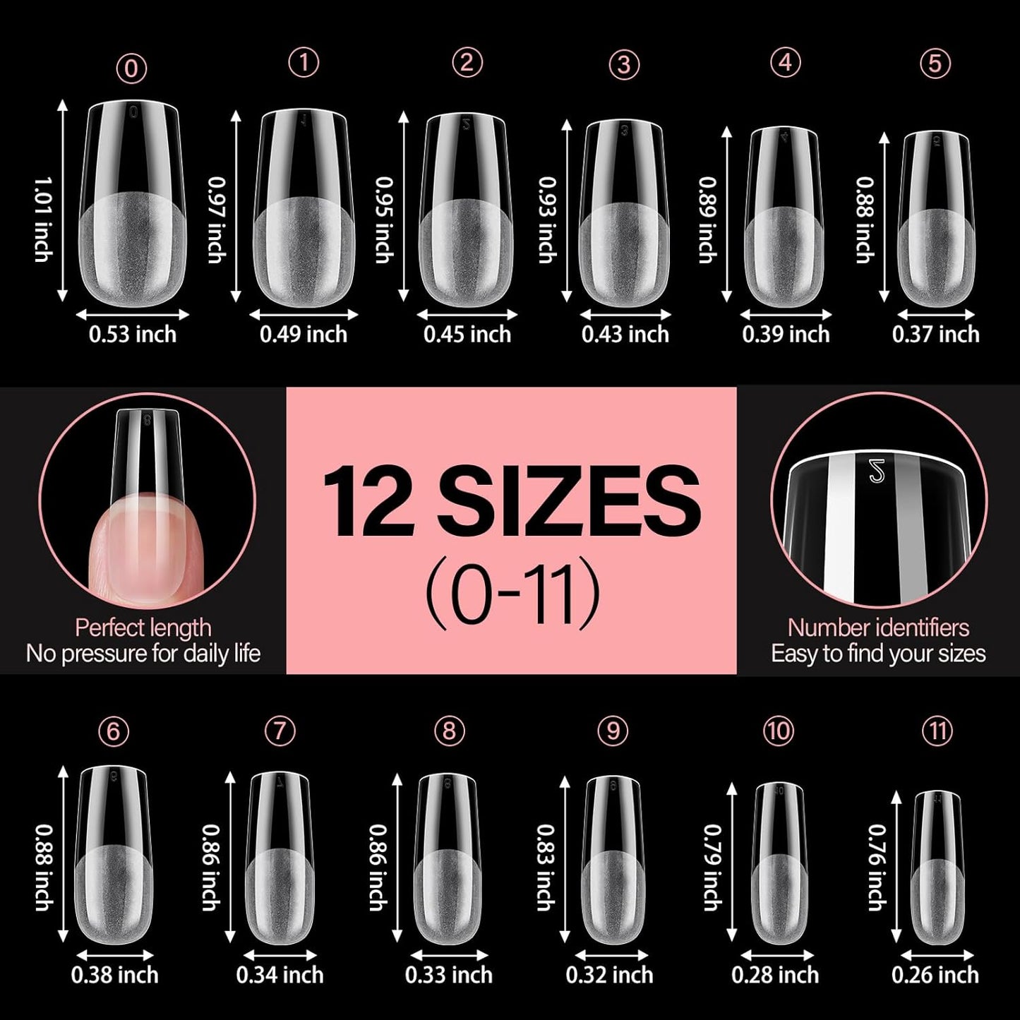 AILLSA Medium Square Nail Tips Full Cover Half Matte Tips Nail Clear Gelly Pre-Shaped Nail Tips Press On False Nail Tip Extension for Home DIY Manicure Salon 216PCS 12 Sizes-Velvo Beauty