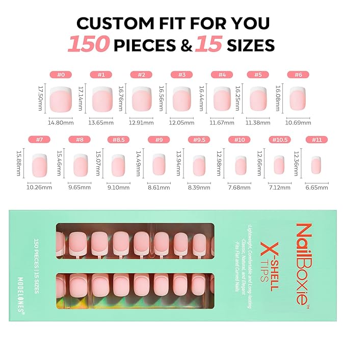 modelones French Tip Press on Nails, 150Pcs Extra Short Square Fake Nails with Nail Box, Pink Gel Nail Tips for Women, Soft Glue-On Nails for Natural Salon Look, DIY Nail Art Kit (15 Sizes)-Velvo Beauty