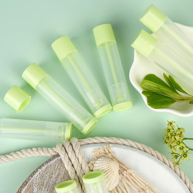 LotFancy Lip Balm Tubes Empty, 60PCS 5.5ml (3/16 Oz), Clear Lip Balm Container Tubes with Green Caps, BPA Free & Leak Free, Refillable-Velvo Beauty