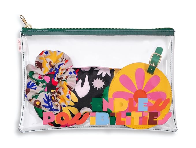 ban.do Getaway Travel Accessories Set, Vacation Essentials Pack Includes Zipper Pouch, Eye Sleeping Mask, Luggage Tag, and Hair Scrunchie, Endless Possibilities-Velvo Beauty