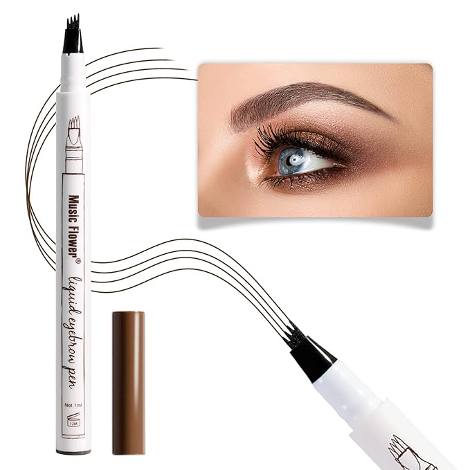 Music Flower Eyebrow Pen, Liquid Eyebrow Pen, Waterproof Brow Pencil with Micro-Fork Tip, Smudgeproof Long Lasting Fine Sketch Microblading Pen, Reddish Brown-Velvo Beauty